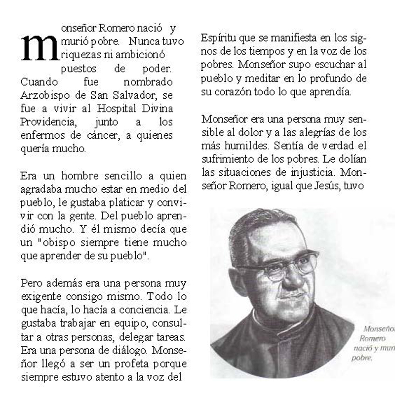 Monseñor Romero: Su Vida, Su Testimonio Y Su Palabra - Monografias.com