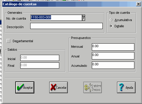 catalogo de cuentas. opción Catálogo de cuentas