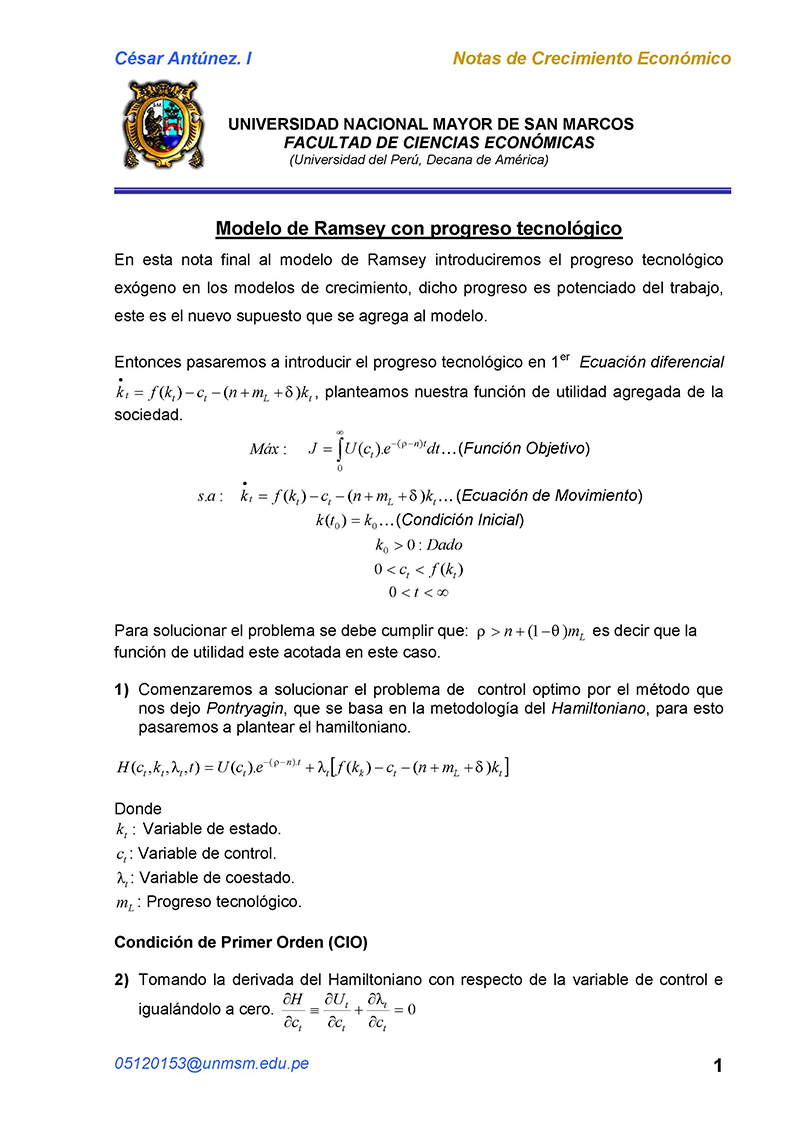 Modelo De Ramsey Con Progreso Tecnológico