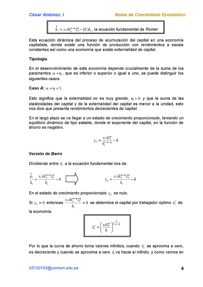 El modelo de Romer con externalidad del capital