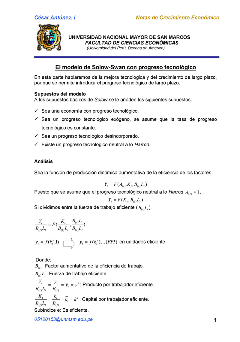 El Modelo De Solow-Swan Con Progreso Tecnológico - Monografias.com