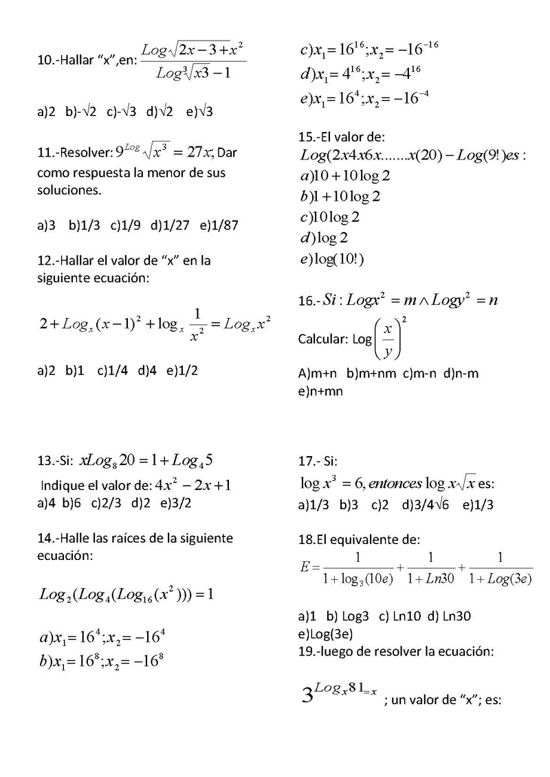 10=x ln de Monografias.com  grado  superior Ecuaciones