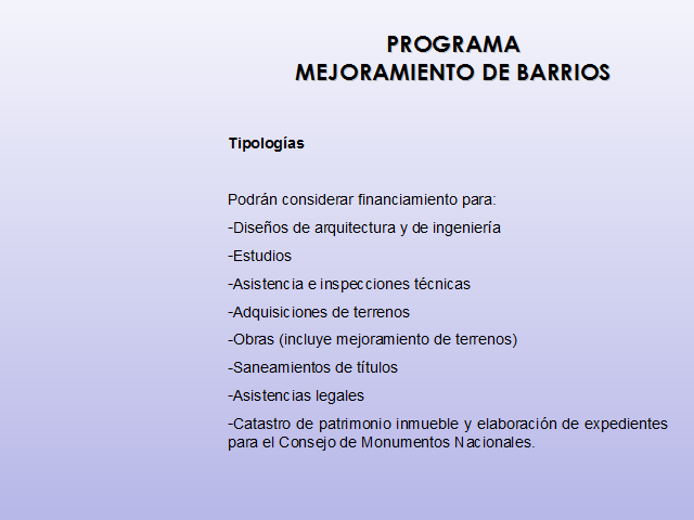 Programa Mejoramiento De Barrios