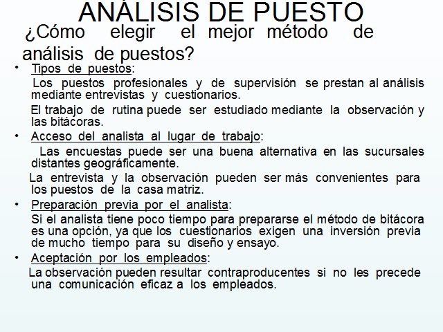 El análisis de puesto y la descripción de puesto en los recursos ...