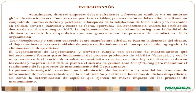 Propuesta de implementación de la metodología lean manufacturing en el  departamento de mejoramiento y servicios