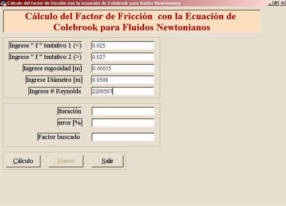 Cálculo Del Factor De Fricción Con La Ecuación De Colebrook Para ...