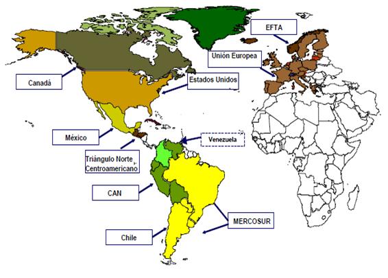 mapa del tratado de libre comercio