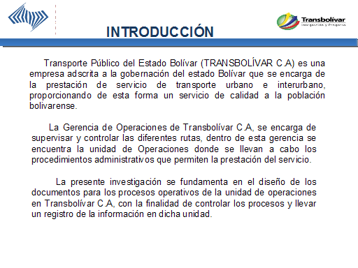 Diseño de los documentos para los procesos operativos de 