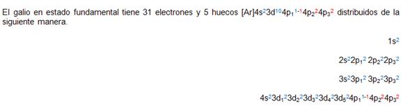 Configuración electrónica que incluye a electrones y huecos